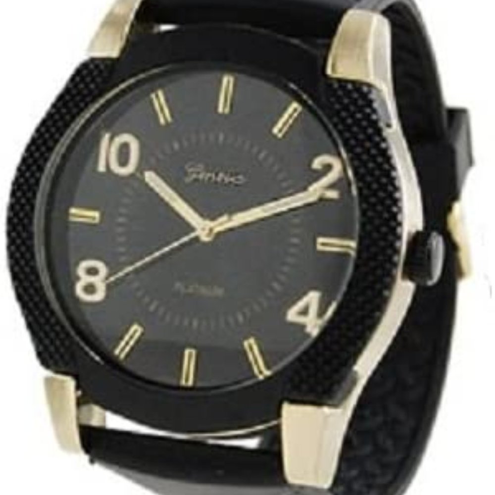 Geneva Platinum 3357 Men's Silicone Watch-BLK/GLD
